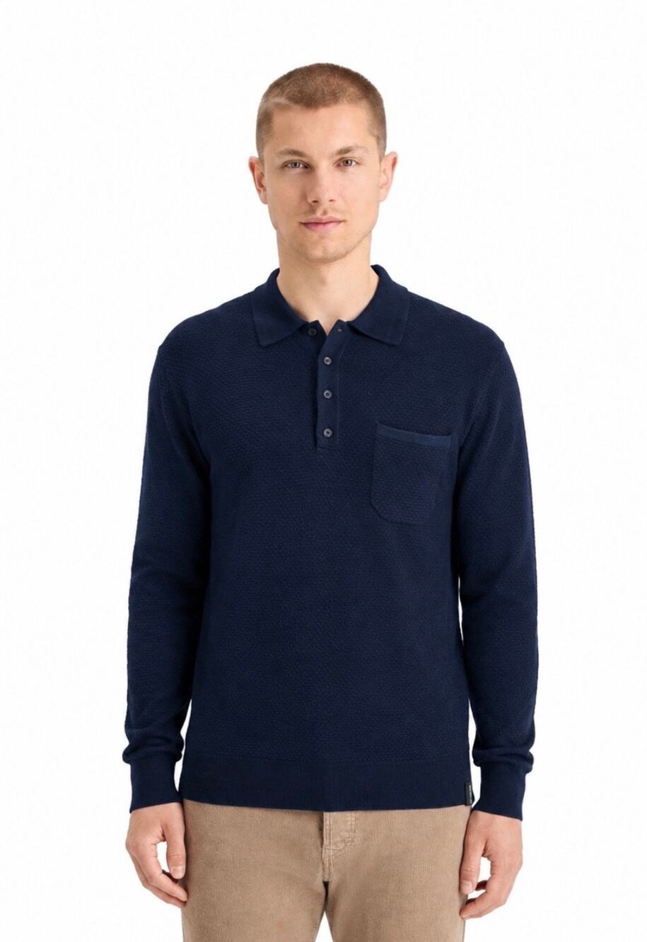 Scotch & Soda Textured Knit Polo Sweater Long Sleeve Pullover Navy Mens Medium